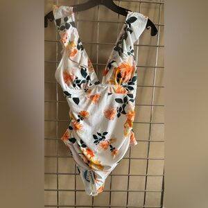 NWT Floral One Piece Swimsuit Sz L Tummy Control V-Neck